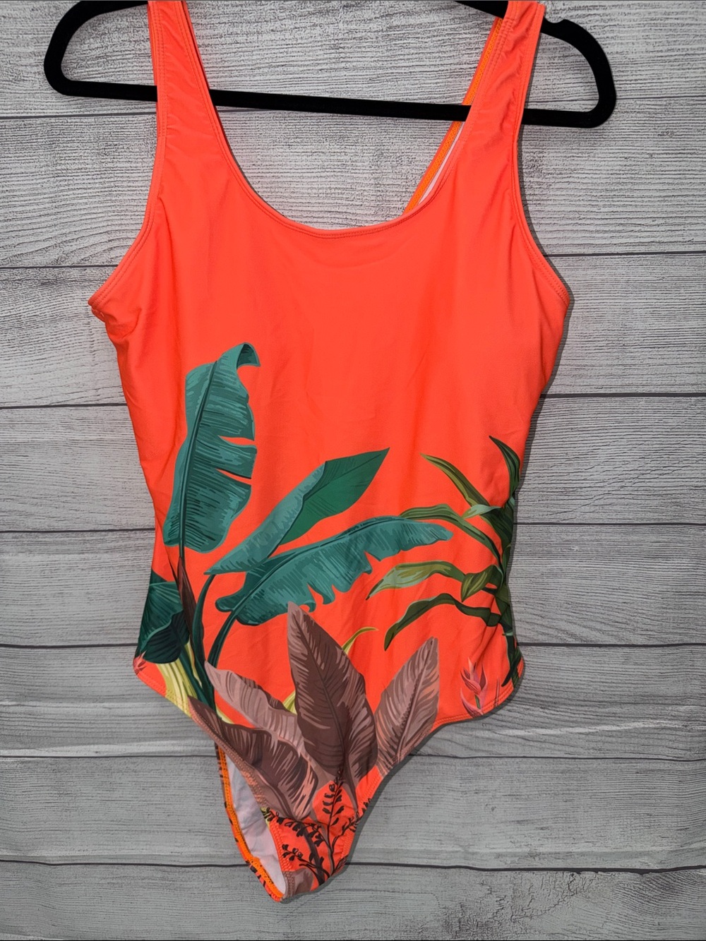 SHEIN Coral Orange Tropical Print One-Piece Swimsuit